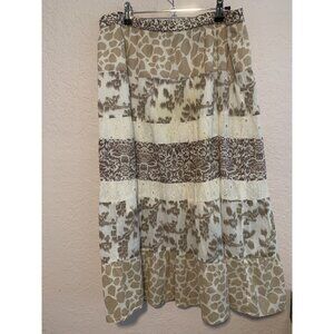 Elementz Boho Skirt Tiered eyelet tiers, taupe patterns fully lined Size PS